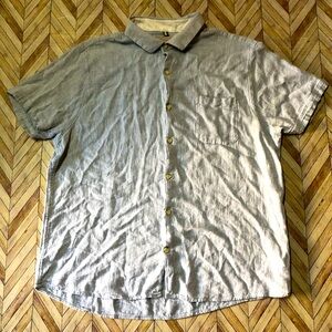 Bruno Positano Button Up Mens XL Blue 100% Linen Short Sleeve Collared Casual